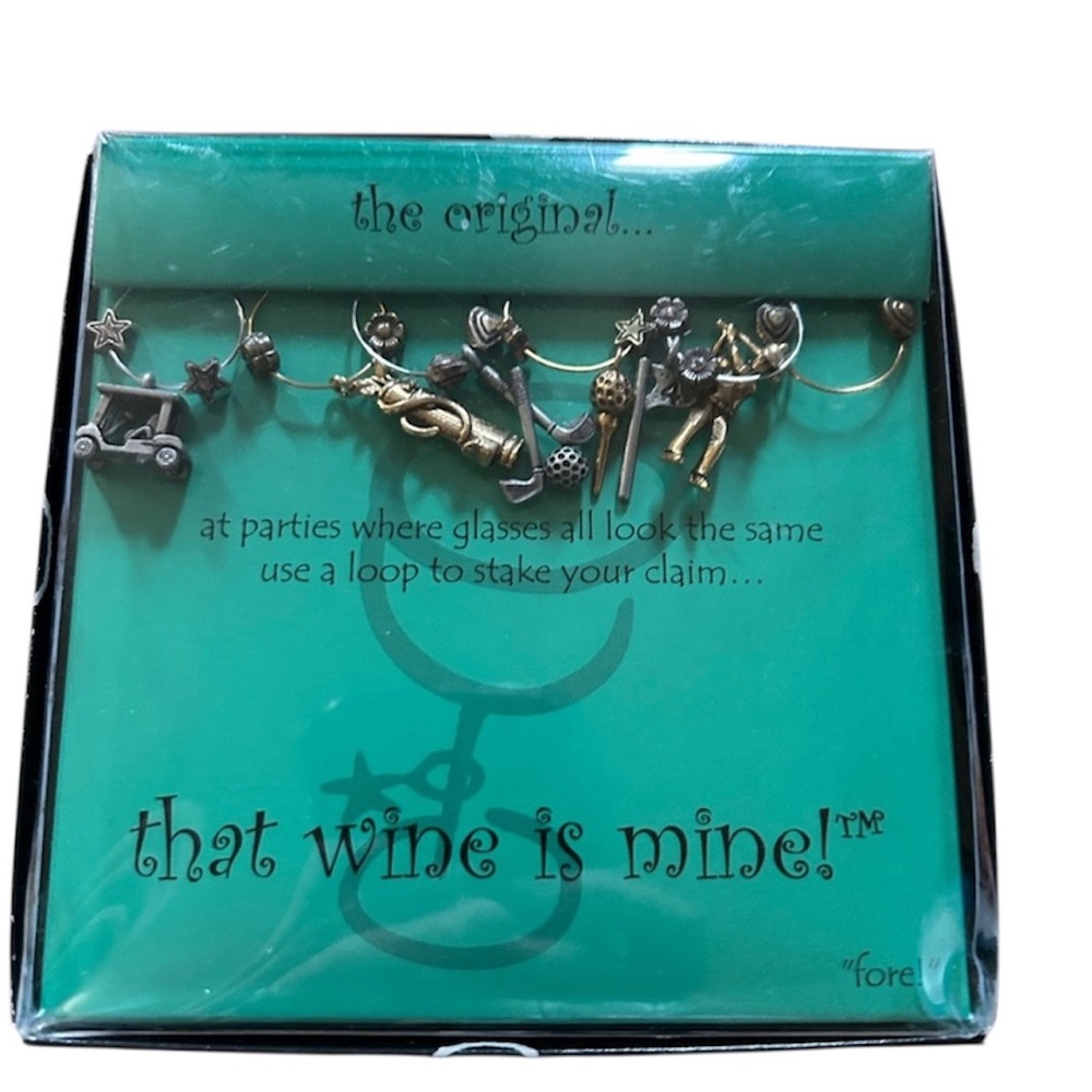 “That Wine is Mine” golf themed Wine  Glass Charms Set “